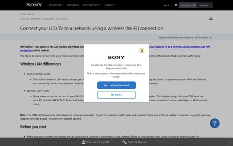 Connect your LCD TV to a network using a wireless (Wi-Fi ...