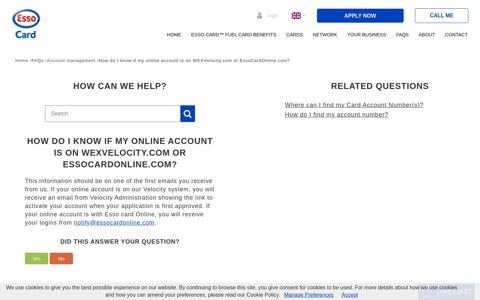 How do I know if my online account is on ... - Esso Card