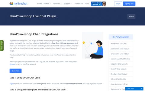 ekmPowershop Live Chat Plugin - MyLiveChat
