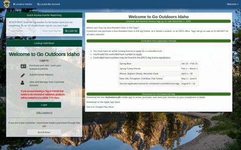 Go Outdoors Idaho: Login / Enroll | Idaho Hunt & Fish Licenses
