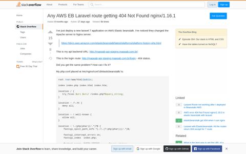 Any AWS EB Laravel route getting 404 Not Found nginx/1.16.1