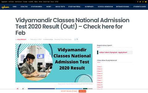 Vidyamandir Classes National Admission Test 2020 Result ...