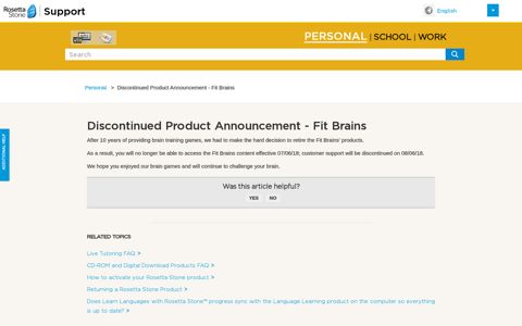 Discontinued Product Announcement - Fit Brains - Rosetta ...