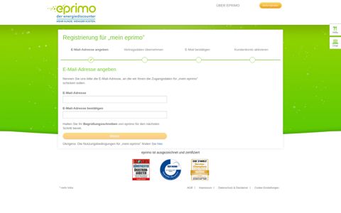 "mein eprimo" - Kundenportal: Registrieren | eprimo