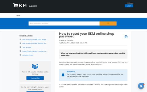How to reset your EKM online shop password : EKM