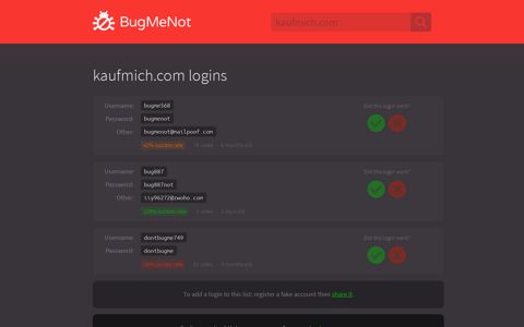 kaufmich.com passwords - BugMeNot