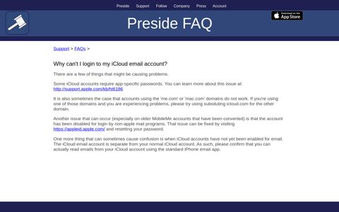 Why can't I login to my iCloud email account? - Preside