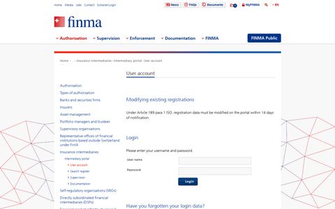 User account - Finma