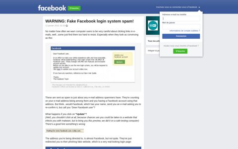 WARNING: Fake Facebook login system spam! | Facebook