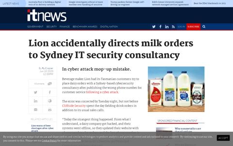Lion accidentally directs milk orders to Sydney IT security ...