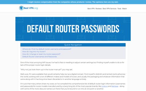 Default Router Passwords | BestVPN.org