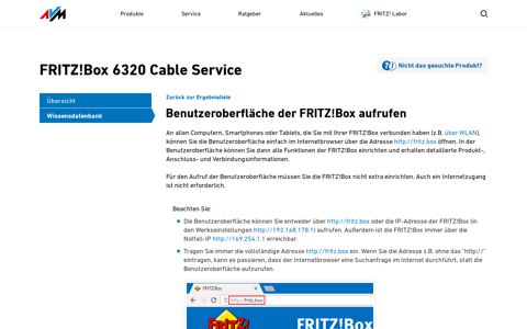Box aufrufen | FRITZ!Box 6320 Cable - AVM