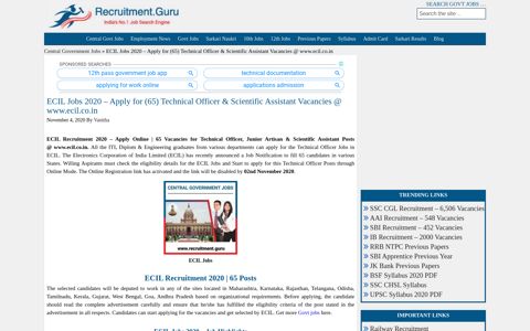 ECIL Recruitment 2020 OUT! Apply Online 65 Technical ...