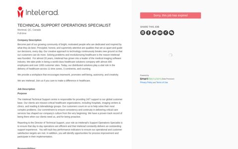 Intelerad TECHNICAL SUPPORT OPERATIONS SPECIALIST ...