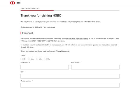 Contact Us | HSBC Singapore - HSBC Bank Bangladesh