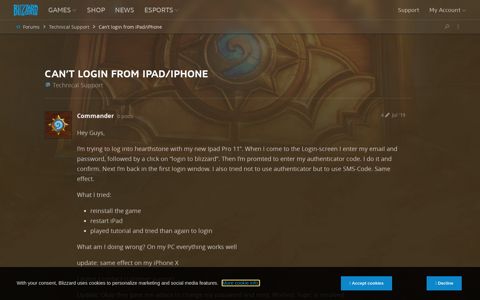 Can't login from iPad/iPhone - Hearthstone Forums