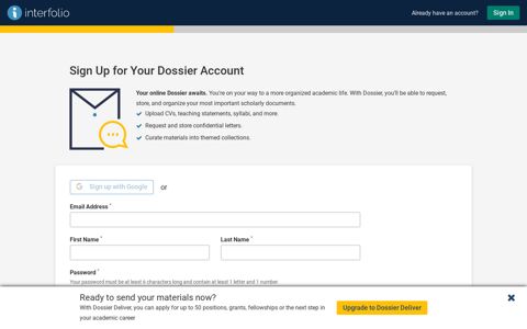 Sign Up for Your Dossier Account - Interfolio
