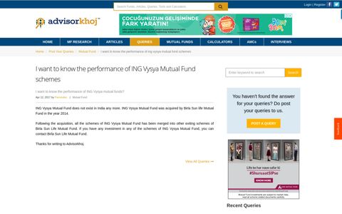 I want to know the performance of ING Vysya Mutual Fund ...