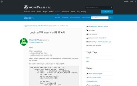 Login a WP user via REST API | WordPress.org