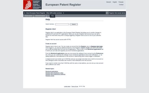Register Alert - Help - European Patent Register