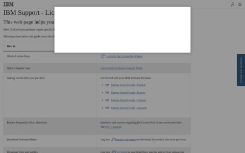 IBM Support - Licensing start page