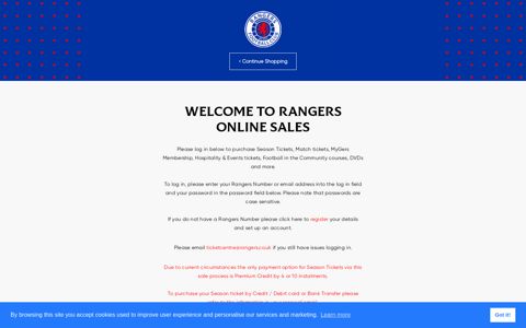 Log-in - Rangers Online Ticket Sales