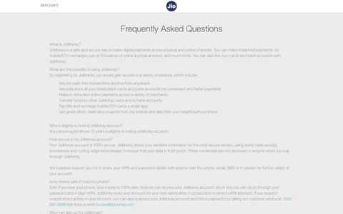 FAQs - Frequently Asked Questions - JioMoney