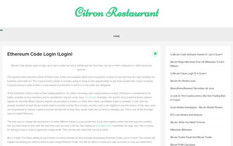 Ethereum Code Login (Login) - Citron Restaurant