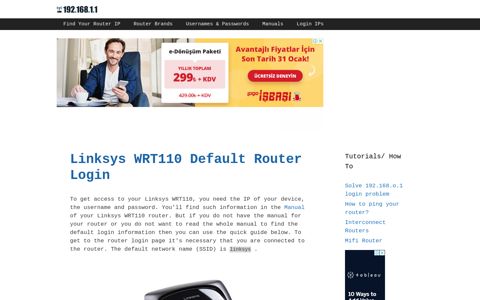 Linksys WRT110 - Default login IP, default username ...
