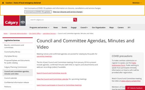 Council and Committee Agendas, Minutes and Video