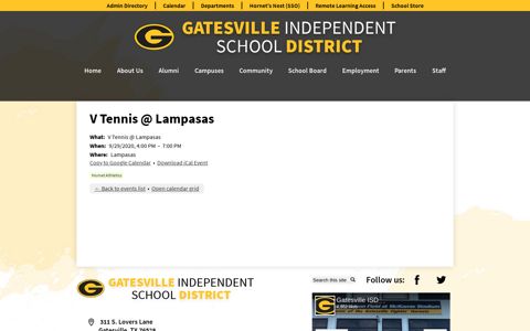 V Tennis @ Lampasas | Gatesville Independent School District