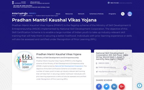 Pradhan Mantri Kaushal Vikas Yojana - Startup India