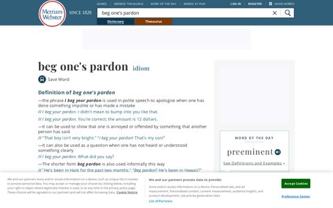 Beg One's Pardon - Merriam-Webster