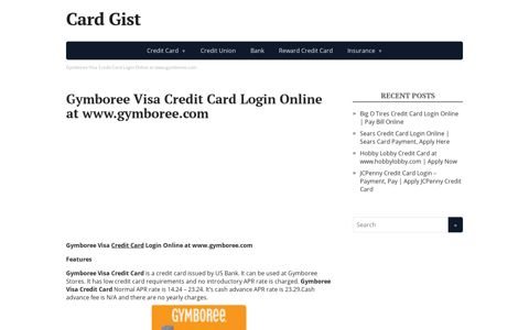 Gymboree Visa Credit Card Login Online at www.gymboree.com