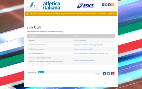 Link Utili - FIDAL - Federazione Italiana Di Atletica Leggera