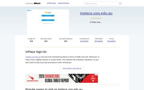 Inplace.usq.edu.au website. InPlace Sign-On.