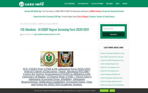 FCE Abeokuta - UI CEDEP Degree Screening Form 2020/2021