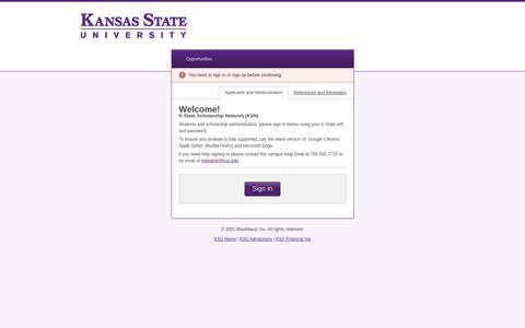 Kansas State University Scholarships: Sign In