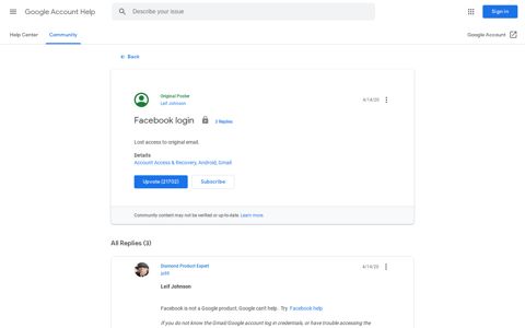 Facebook login - Google Account Community - Google Support