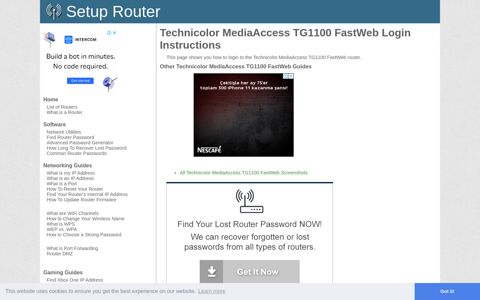 How to Login to the Technicolor MediaAccess TG1100 FastWeb
