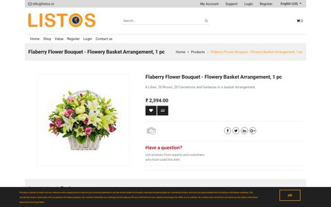 Flaberry Flower Bouquet - Flowery Basket Arrangement, 1 pc ...