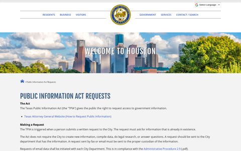 Public Information Act Requests - City of Houston