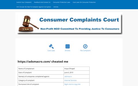 https://adsmacro.com/ cheated me | Consumer Complaints Court