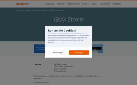 GMX Strom Hotline, Anschrift, Faxnummer und E-Mail