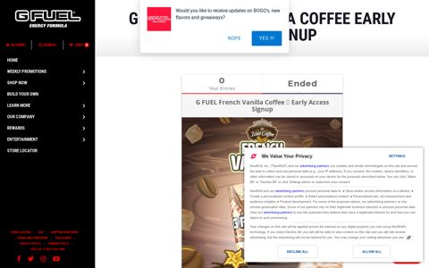 G FUEL French Vanilla Coffee Early Access Signup
