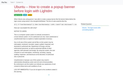 Ubuntu – How to create a popup banner before login with ...