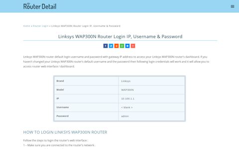Linksys WAP300N Router Login IP, Username & Password