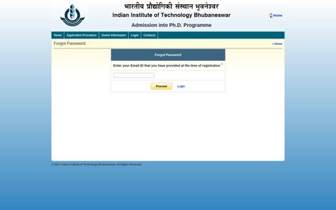 Forgot Password | Ph.D. Application | IIT Bhubaneswar