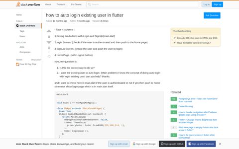 how to auto login existing user in flutter - Stack Overflow