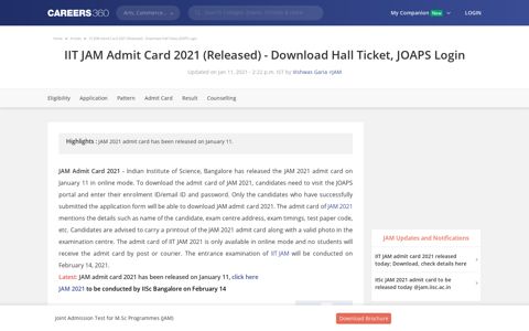 IIT JAM Admit Card 2021, Hall Ticket - Login to JOAPS ...